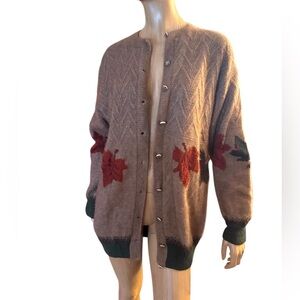 QIVIUK by Nando cardigan NWOT Brown Cashmere Handmade Cardigan Leaf Pattern